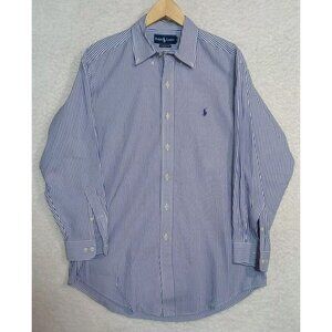 Ralph Lauren Classic Fit Long Sleeve Button-up Shirt Blue White Men's 16 32/33